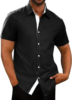 Produktbild von Herrenhemd Kurzarm Schwarz XXL Sommer Hemd Regular Fit Bügelfrei Elegant