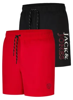 Produktbild von JACK & JONES Badehose Herren lang Regular fit Badeshorts 2er Pack JPSTMAUI Swim Mix Kurze Hosen Schwimmhose Shorts, Größe:XXL, Farbe:Pack 1 (True RED)