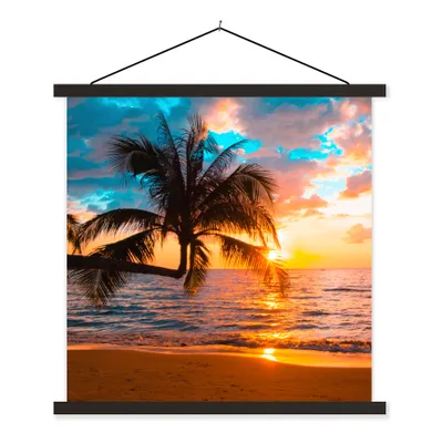 Produktbild von MuchoWow® Textilposter Palme - Sonnenuntergang - Horizont - Strand - Meer - Tropisch 40x40 cm mit schwarzem Rahmen - Fotos