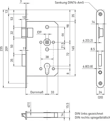 Image de BMH Serrure pour porte de secours 6028 1 vantail /EN 1125, gauche, têtière en acier inox 24