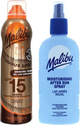 Productafbeelding van Malibu SPF15 bruiningsolie met kokos 175 ml + aftersun lotion spray 200 ml Bruiningsset