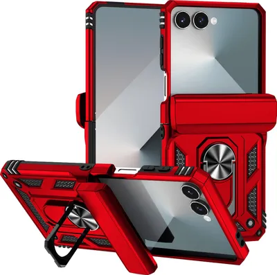 Produktbild von Hülle für Samsung Galaxy Z Flip 7 Hybrid Schutzhülle mit Ring Kickstand und Scharnierabdeckung Rot