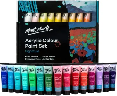 Produktbild von Mont Marte Acrylfarben Set Premium – 36 Stück x 36ml Tuben – Ideal für Acrylmalerei – Brillante Lichtechte Farben mit großer Deckkraft