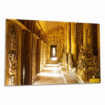 Produktbild von Wallario Herdabdeckplatte aus Glas, Größe 80 x 52 cm 1-teilig, Motiv Buddhistischer Tempel aus Holz - Mandaley