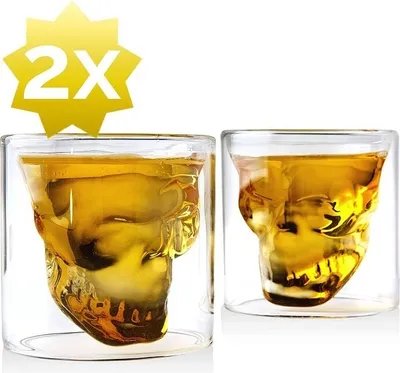 Produktbild von Skull Glasses – Design Skull Whisky Glass – Set mit 2 Whiskygläsern – 100 ml – Drink Party Glasses