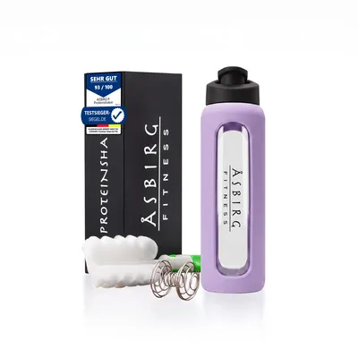 Produktbild von Asbirg | Glas Protein Shaker 700ml – BPA-frei, auslaufsicher & robust – Eiweiß Shaker aus Borosilikatglas – Trinkflasche für Fitness & Sport