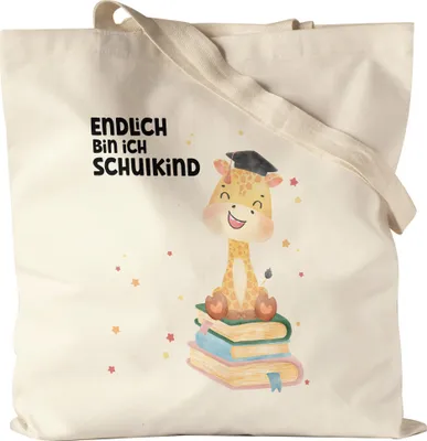 Produktbild von Endlich bin ich Schulkind Jutebeutel Giraffe Einschulung Geschenk Erstklässler