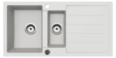 Produktbild von [Granitspüle 100x50 +Armatur klein] Hochwertig Eckige Einbaugranitspüle Granit Spülbecken f. Unterschränke ab 45 cm inkl. Siphon Set, Farben:Weiß
