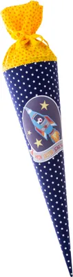Produktbild von Goldbuch Stoff-Schultüte mit Raumschiff Motiv 70cm Dunkelblau Gelb 97552