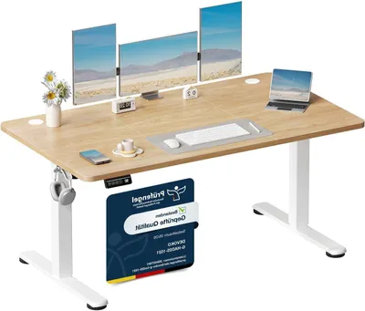 Zdjęcie produktu dla Biurko elektryczne - Biurko do pracy stojącej - Do pracy w domu - Funkcje pamięci - 140 x 60 cm - Beżowe