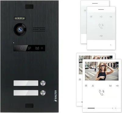 Produktbild von BALTER EVO Schwarz 2-Draht BUS Talk + 4.3" Quick Video Türsprechanlage Set für 2 Familienhaus