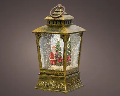 Produktbild von Weihnachts-Wasserspinner-Laterne mit Weihnachtsmann - 24 cm Dekoration mit LED-Lichtern und Schneeeffekt für drinnen