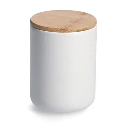 Produktbild von ZELLER 19856 Vorratsdose 650 ml Keramik, weiß mit Bambusdeckel, ca. Ø 10 x 13,5 cm