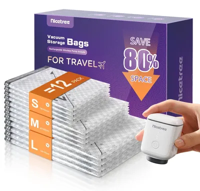 Immagine prodotto di Sacchetti sottovuoto per abbigliamento, confezione da 12, con pompa sottovuoto elettrica USB-C