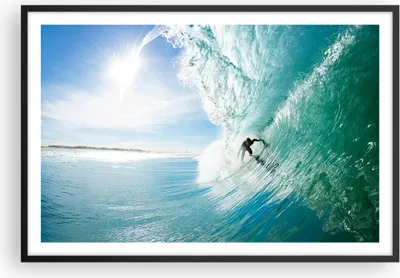 Produktbild von Gerahmtes Poster - Schwarzer Rahmen - Abenteuer surfer welle ozean - 91,5x61 cm - Wand Bild - Wanddeko - Wandbilder - Wandposter - Bilderrahmen - Bilder - Kunstdruck - Wandbild - P2BAA91x61-2541