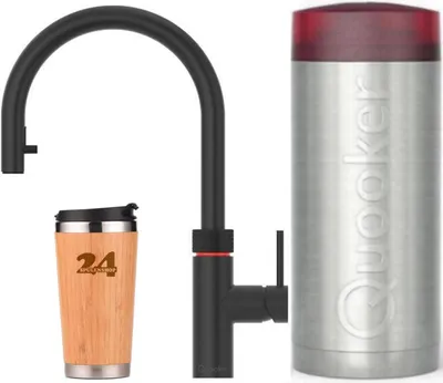 Produktbild von »QUOOKER Flex COMBI+ B Zugauslauf Schwarz & 100°C Armatur (22+XBLK)« (2-St) Spültischmischer mit 100°C Kochendwasserfunktion *Inklusive Thermobecher