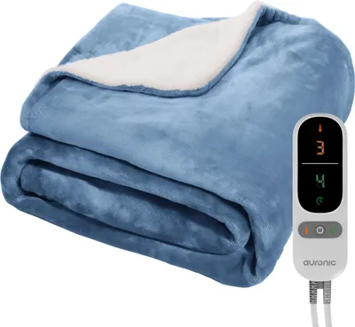 Produktbild von Auronic Elektrische Heizdecke - 180 x 130 cm - 1 Person Wärmedecke - 9 Wärme- und Timerstufen - Heizdecke - Sherpa Fleece - Hellblau