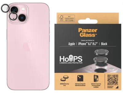 Produktbild von PanzerGlass ® Hoops® Kameraschutz Schwarz for iPhone 15 | 15 Plus, Apple, Apple - iPhone 15, Apple - iPhone 15 Plus, Trockene Anwendung, Kratzresistent, Schockresistent, Schwarz, 1 Stück(e)