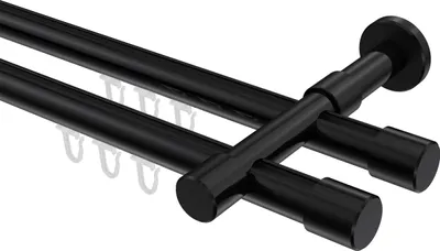 Produktbild von Interdeco Innenlaufstange / Gardinenstange mit Innenlauf Schwarz, Typ Prestige Santo (Kappe), 20 mm Ø 2-läufig, 260 cm