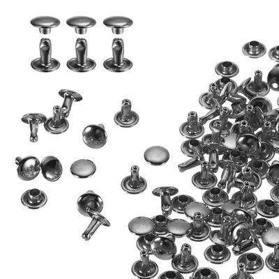 Productafbeelding van Lederen klinknagels - Ronde kop - 100 sets - 8 x 8 mm - Zwartgrijs