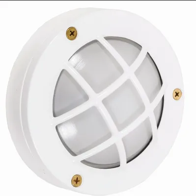 Produktbild von Wandlampe außen Messing D: 14 cm IP64 Weiß G9 rund Maritim Kellerleuchte Außenwandlampe