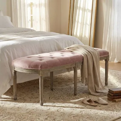 Immagine prodotto di Milani Home - panca vintage in velluto rosa, struttura in legno, 125 x 45 x 48 cm