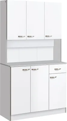 Zdjęcie produktu dla HOMCOM Szafka kuchenna, wysoka szafka z szufladami, regulowane półki, bufet kuchenny z półką na mikrofalówkę do salonu, jadalni, 101 x 39 x