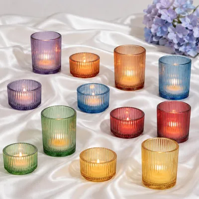 12er-Set geribbeld glas Teelichthalter, 6 Farben, 5,1-5,4 cm