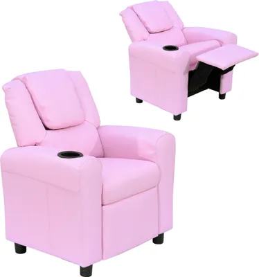 Produktbild von HOMCOM Kindersessel, Minisessel, Kindersofa für 3-6 Jahre alt, Liegefunktion, Eingebauten Becherhalter, Rosa, 62 x 56 x 69 cm