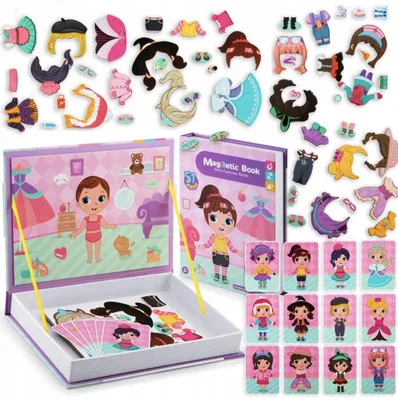 Produktbild von Magnetisches Buchpuzzle-Anziehset mit 51 Teilen, Karten, Szenen und Stylingbox