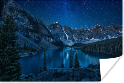 Produktbild von MuchoWow® Poster Moraine Lake bei Nacht im Banff National Park in Kanada 120x80 cm - Bilder