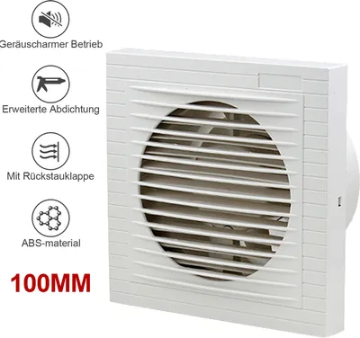 Obrázok produktu pre Wolketon Kúpeľňový ventilátor Nástenný ventilátor s refluxnou priehradkou 100 mm Stropný ventilátor Kúpeľňa