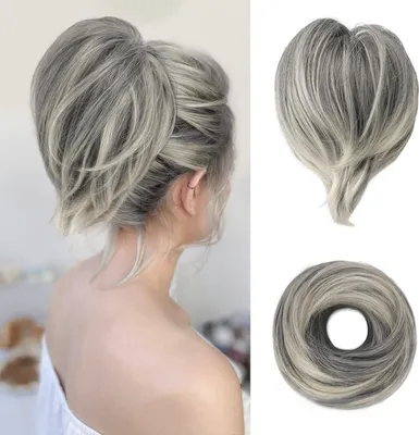 Image de Extensions de cheveux BARSDAR de haute qualité, 20cm, gris foncé avec pointes blanches