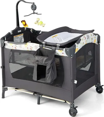 Produktbild von 4 in 1 Kinderreisebett Klappbar, Babybett Höhenverstellbar mit Wickeltisch, Beistellbett mit Tragetasche, für Baby 0-36 Monate