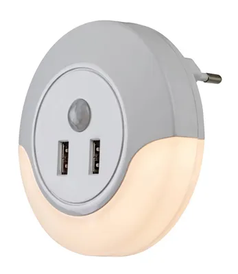 Zdjęcie produktu dla Lampka nocna do gniazdka z czujnikem i ładowarką LED 13.9W biały Dembo 76012 Rabalux