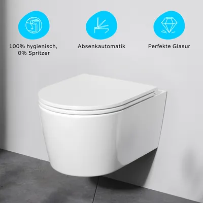 Produktbild von AM.PM Spülrandloses WC Toilette für Gäste-WC Hänge-WC FlashClean aus Keramik Wand-WC CFA1700SC Func Wand-WC mit Softclosing-Sitzabdeckung