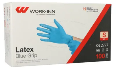 Produktbild von "WORK-INN" Handschuhe, Latex puderfrei blau "Blue Grip" Größe: S