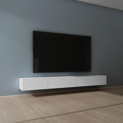 Produktbild von Mai & Mai Fernsehschrank Verdeckter Griff mit Soft-Close Lowboard Hängeschrank für Wohnzimmer in Matt Weiß BTH: 280x40,2x30 cm Fernsehschrank02