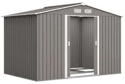 Produktbild von Outsunny Gerätehaus Geräteschuppen Gartenhaus Grau 277 x 195 x 192 cm