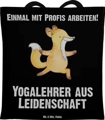 Produktbild von Mr. & Mrs. Panda Tote Bag Yogalehrer Leidenschaft - Schwarz - Geschenk, henkeltasche baumwolle, Schultasche, Tasche, Jutebeutel, Laptoptasche