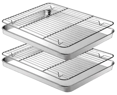 Zdjęcie produktu dla Płyta do pieczenia z kratką chłodzącą, 2 blachy ze stali nierdzewnej + 2 kratki chłodzące, 40,6 cm
