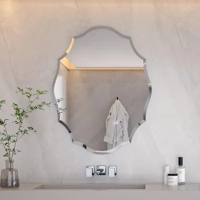 Image de Vrygle Miroir mural asymétrique en verre argenté 63×81 cm, miroir asymétrique décoratif moderne pour le salon et la chambre à coucher