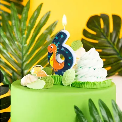 Produktbild von Kuchenkerze Zahl 6 SECHS Dino DINOSAURIER