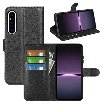Produktbild von Für Sony Xperia 1 V 5. Generation Handy Tasche Schwarz Etuis Kunst-Leder Hülle Cover Case Book Neu