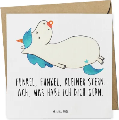 Produktbild von Mr. & Mrs. Panda Grußkarte Einhorn Schnuller - Weiß - Geschenk, Einhörner, Baby, Klappkarte, faltkarte, doppelkarte, Unicorn, Geburt, Mama, Mutter, Glückwunschkarte