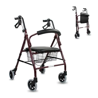 Immagine prodotto di Clinicalfy Rollator pieghevole Deambulatore Freni a mano 4 ruote Sedile e schienale Bordeaux TURIA