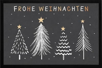 Produktbild von Fußmatte Winter Bäume Skandi Style Frohe Weihnachten rutschfest & waschbar schwarz 60x40cm MoonWorks®