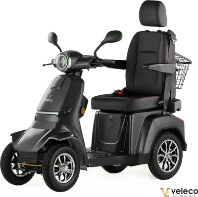 Image de Veleco Gravis scooter électrique - siège capitaine avec dossier haut - scooter de mobilité à 4 roues - complètement assemblé - éclairage entièrement LED (gris)