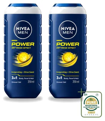 Obrázek produktu pro 2 x NIVEA MEN Power Refresh sprchový gel 3 v 1 - 250 ml - balení pro větší spotřebu - 2 kusy