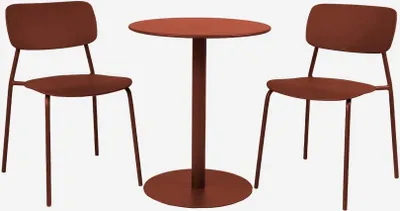 Produktbild von sweeek - Bistro-Gartentisch rund aus Stahl + 2 Stühle - Terrakotta